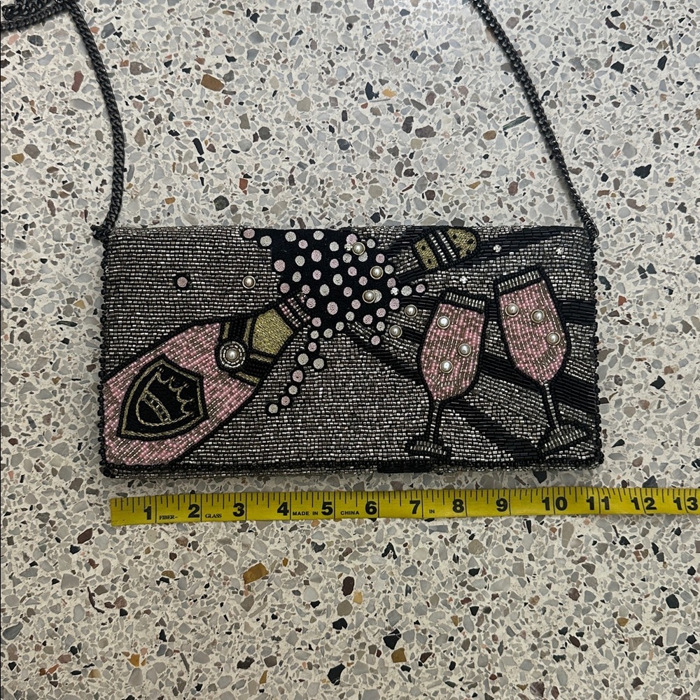 Mary Frances beaded bead embellished purse clutch black silver link champagne - Picture 7 of 9